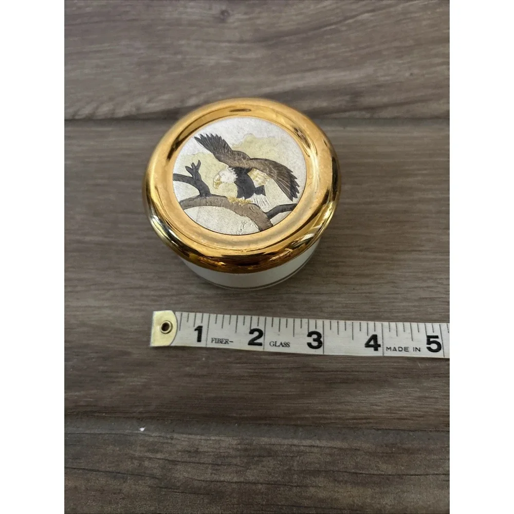 Vintage Art of Chokin Eagle Bird Trinket Box Black and ? 24K Gold Edges